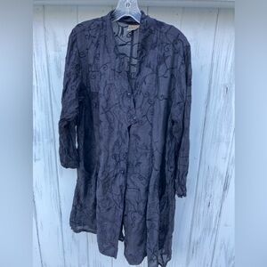 URU Black Silk  Embroidered Women's Coat Dress Lagenlook OS